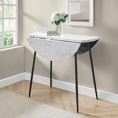 Modern Drop Leaf Faux White Marble Round Dining Table, 36 Inch - Image 0