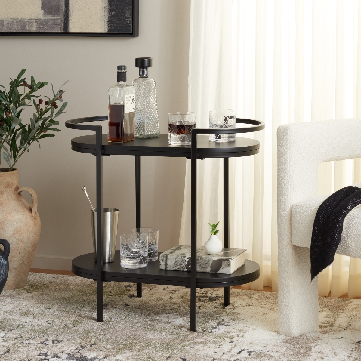 Inessa 2 Tier Bar Cart - Black - Image 1