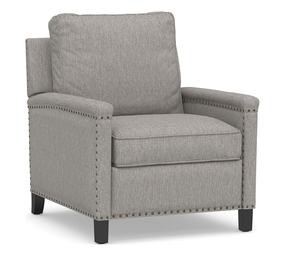 Tyler Square Arm Upholstered Recliner with Nailheads, Polyester Wrapped Cushions, Sunbrella(R) Performance Sahara Weave Charcoal - Image 0