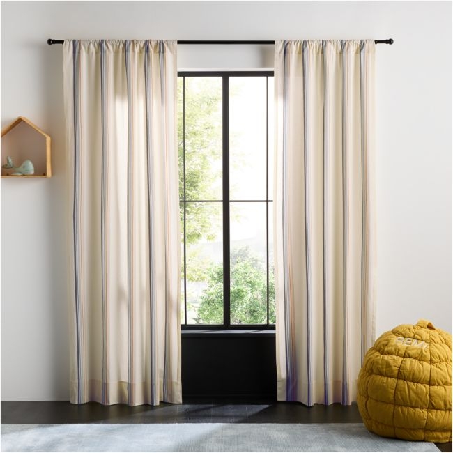 Yarn Dyed Blue Stripe 100% Organic Cotton Curtain Panel 44"x84" - Image 0