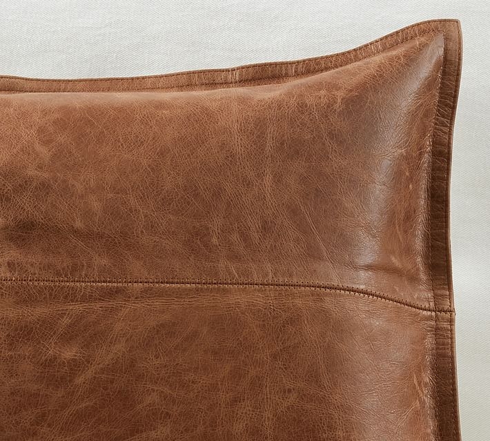 Pieced Leather Lumbar Pillow Cover, 16 x 26", Whiskey Brown - Image 1