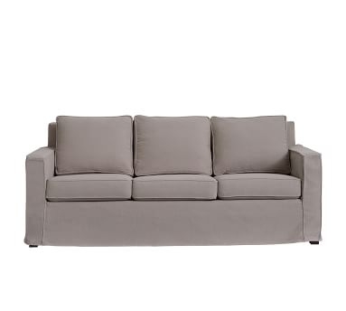 Cameron Square Arm Slipcovered Sofa 85.5" 3-Seater, Polyester Wrapped Cushions, Performance Heathered Basketweave Platinum - Image 2