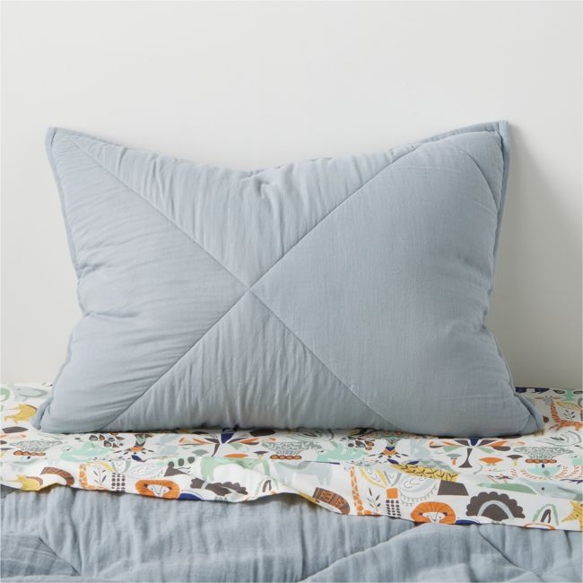 Supersoft Mist Blue Quilted Cotton Gauze Kids Pillow Sham - Image 0