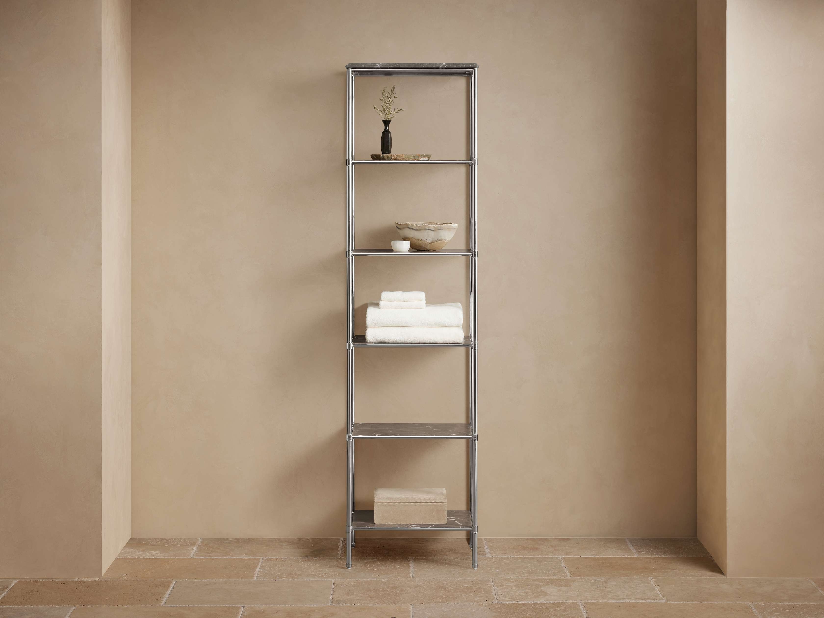 Chelsea Tall Etagere in Metal Silver  Espresso/Polished Nickel - Image 0