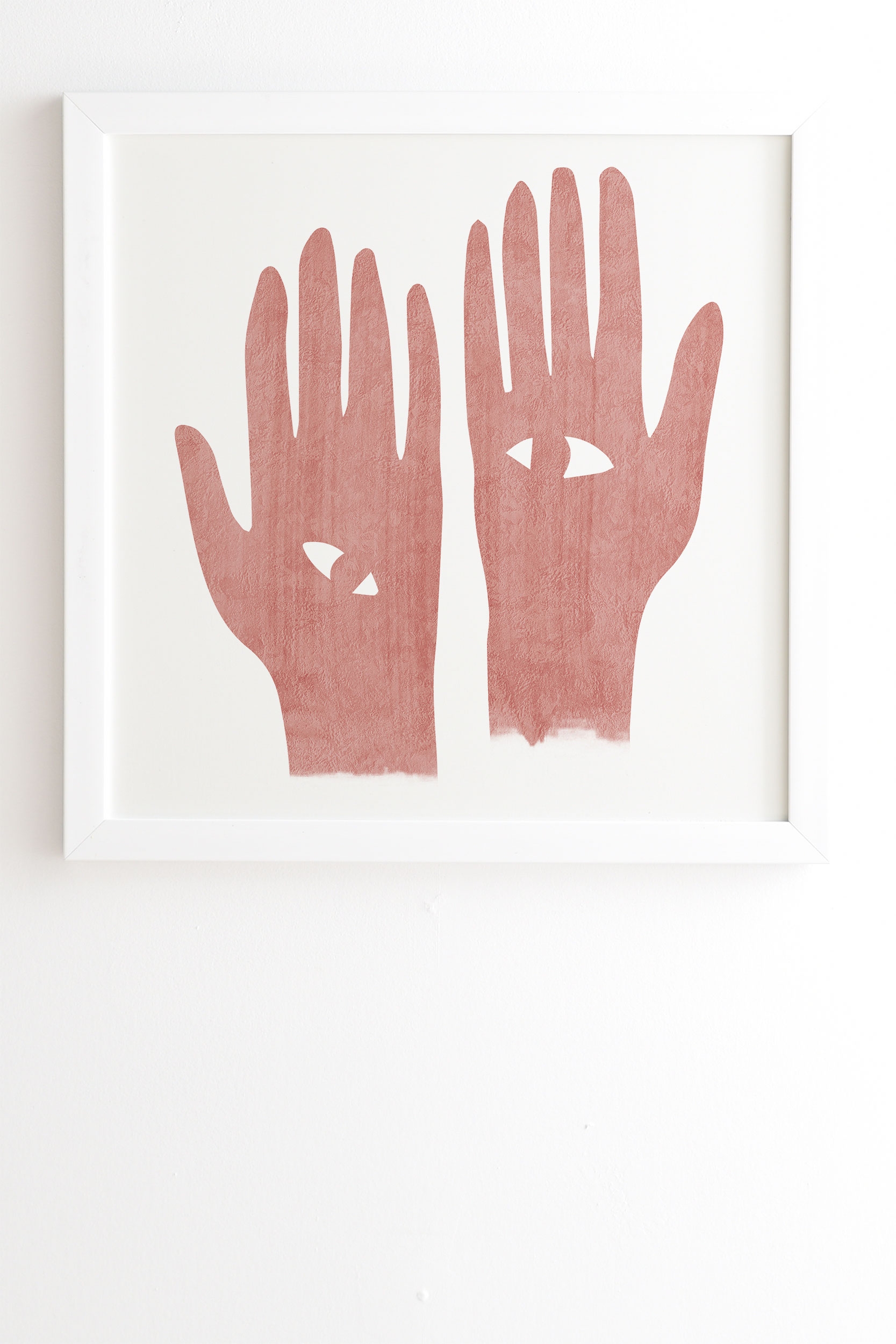 Lucky Eye Hands Pink by Mambo Art Studio - Framed Wall Art Basic White 20" x 20" - Image 1