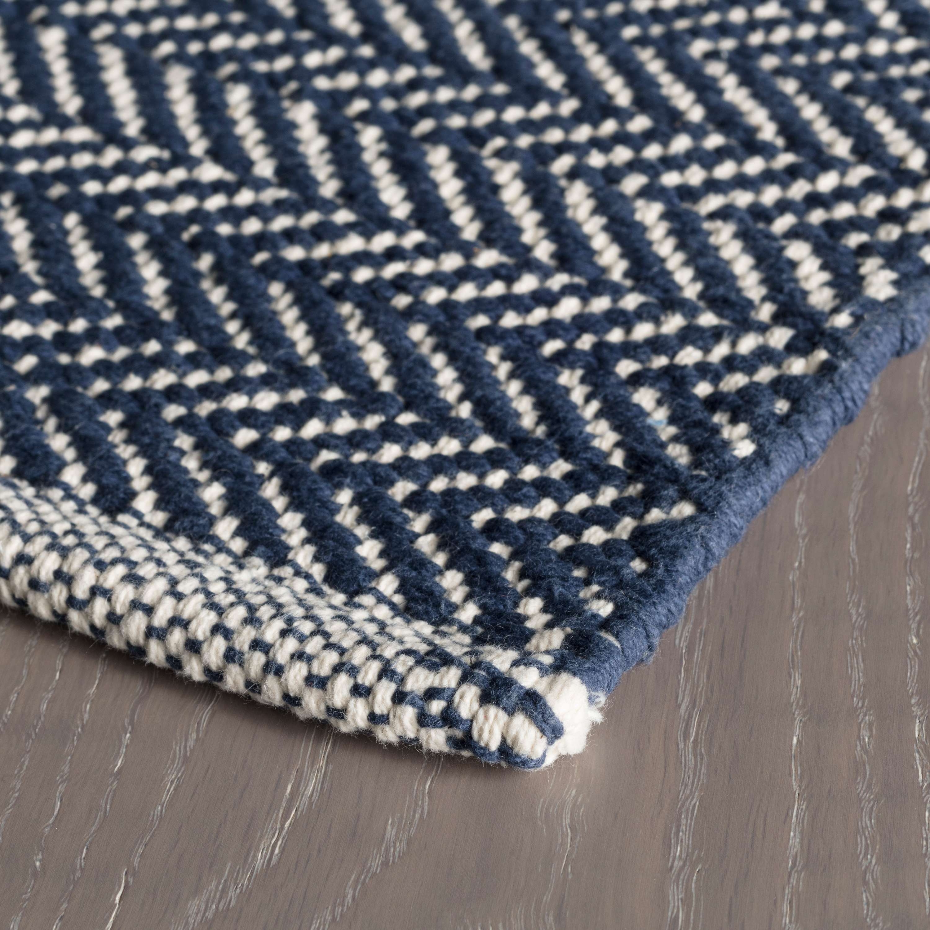 Herringbone Indigo Handwoven Cotton Rug - Image 3