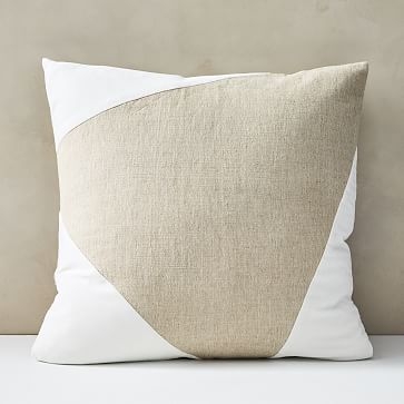 Cotton Linen &amp; Velvet Corners Pillow Cover, Set of 2, 24"x24", Stone White - Image 0