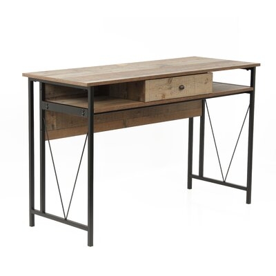 OS Home And Office Mountain Ridge Model 41413 Home Study Desk With One Drawer And Two Cubby Storage Shelves With Black Metal Uprights And Rustic Reclaimed Barnwood Laminate - Image 0