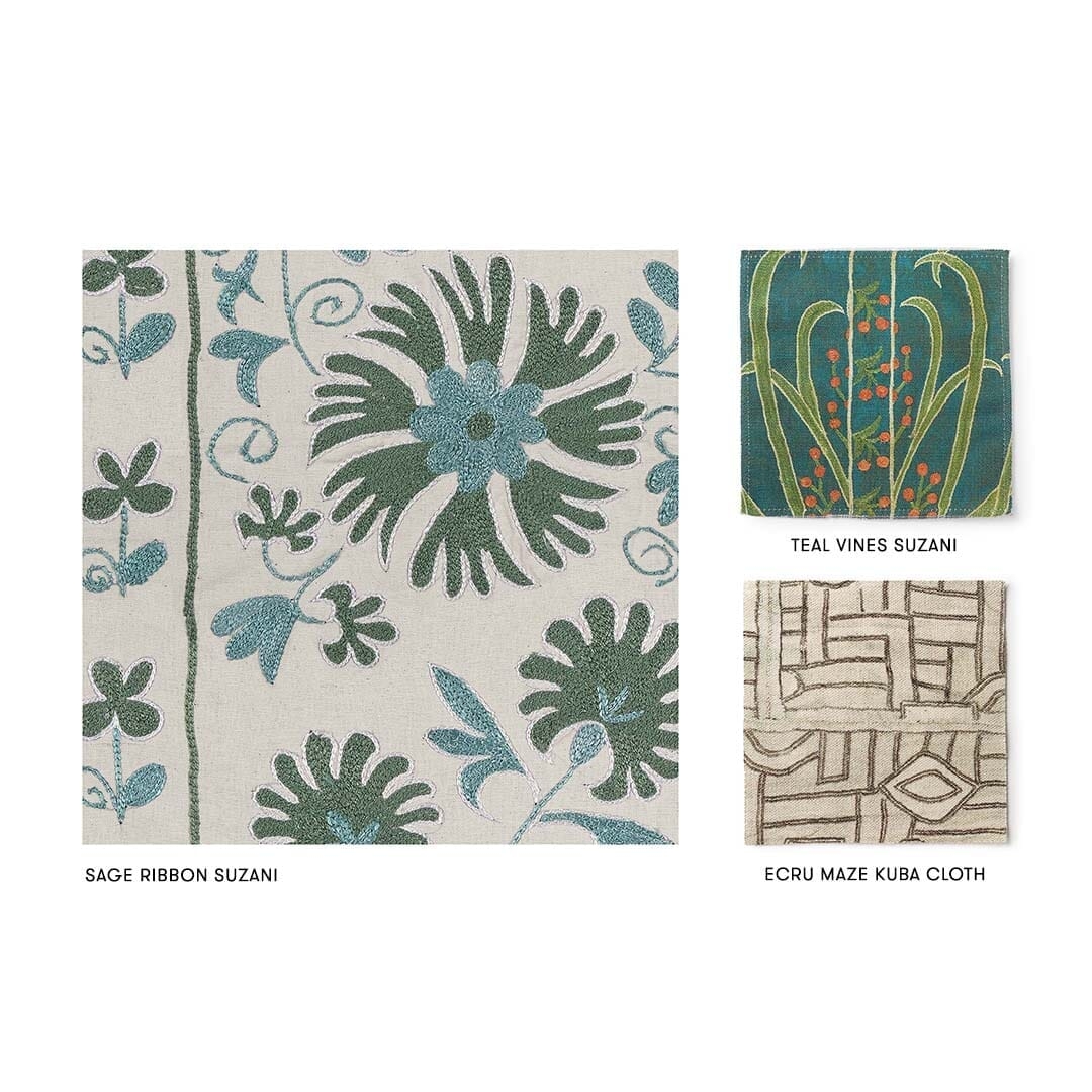 Sage Ribbon Suzani Outdoor Performance Fabric by St. Frank | Green | Printed Width: 54" W Pattern Size: 27" W x 33" V, | Polyester - Image 3