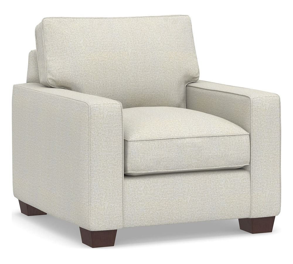 PB Comfort Square Arm Upholstered Armchair 37.5", Box Edge Down Blend Wrapped Cushions, Performance Heathered Basketweave Dove - Image 0