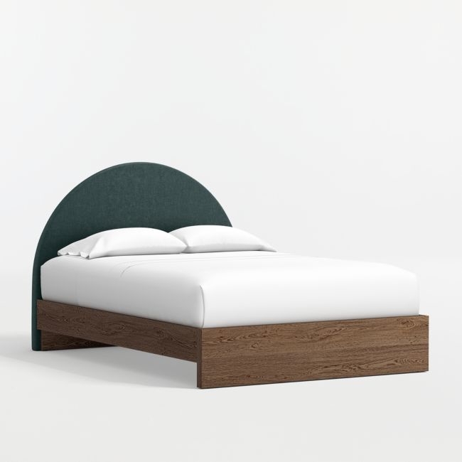 Emma Jungle Green Upholstered Kids Full Headboard with Deep Brown Wood Base - Image 0