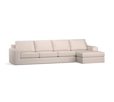 Big Sur Square Arm Slipcovered Left Arm Sofa with Chaise Sectional and Bench Cushion, Down Blend Wrapped Cushions, Performance Heathered Basketweave Platinum - Image 2
