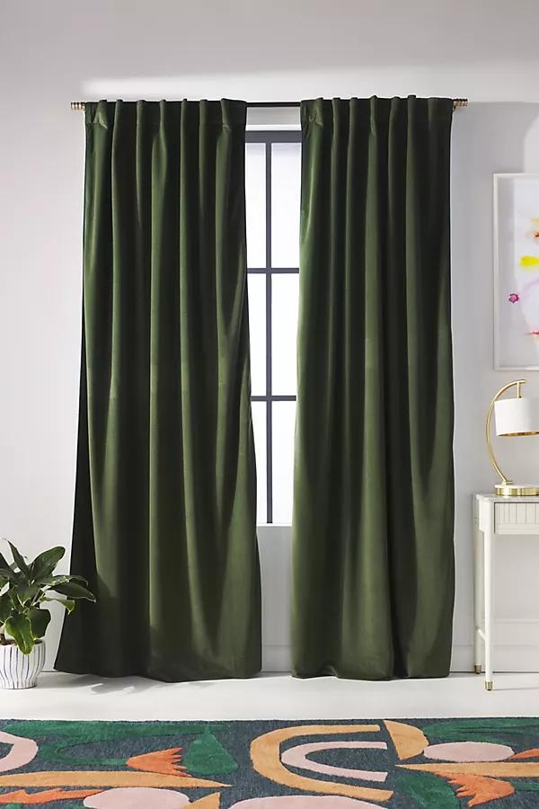 Addie Velvet Curtain By Anthropologie in Green Size 50X108 - Image 0