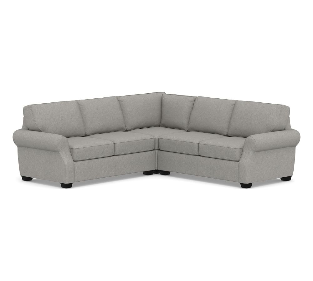 SoMa Fremont Roll Arm Upholstered 3-Piece L-Shaped Corner Sectional, Polyester Wrapped Cushions, Performance Heathered Basketweave Platinum - Image 0