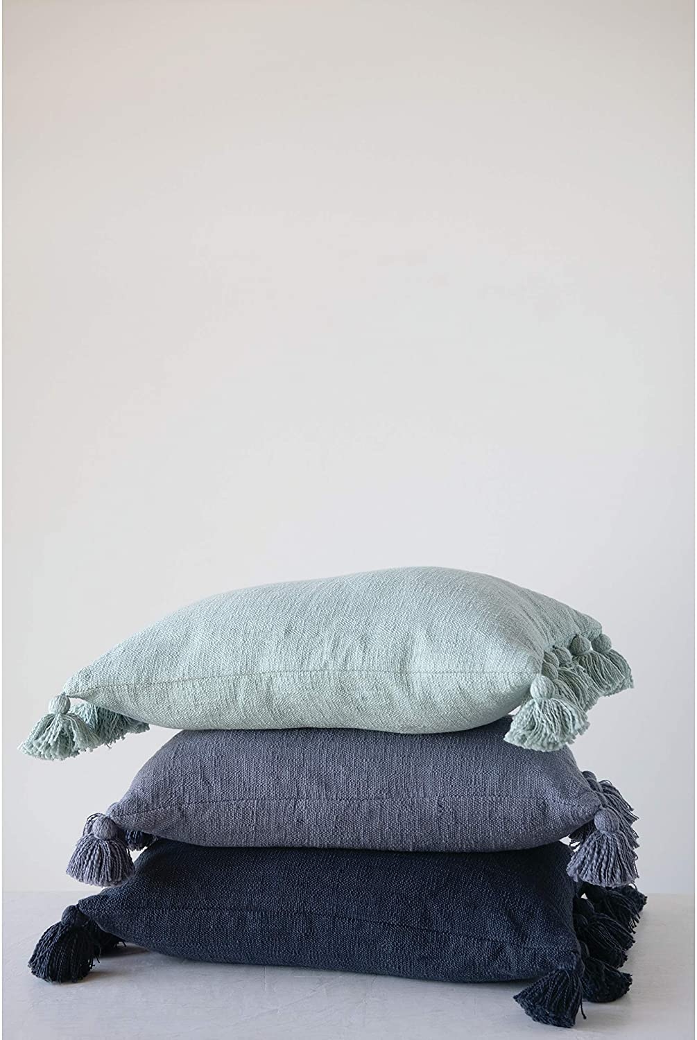 Lumbar Aqua w/Tassels Cotton Slub Pillow - Image 2