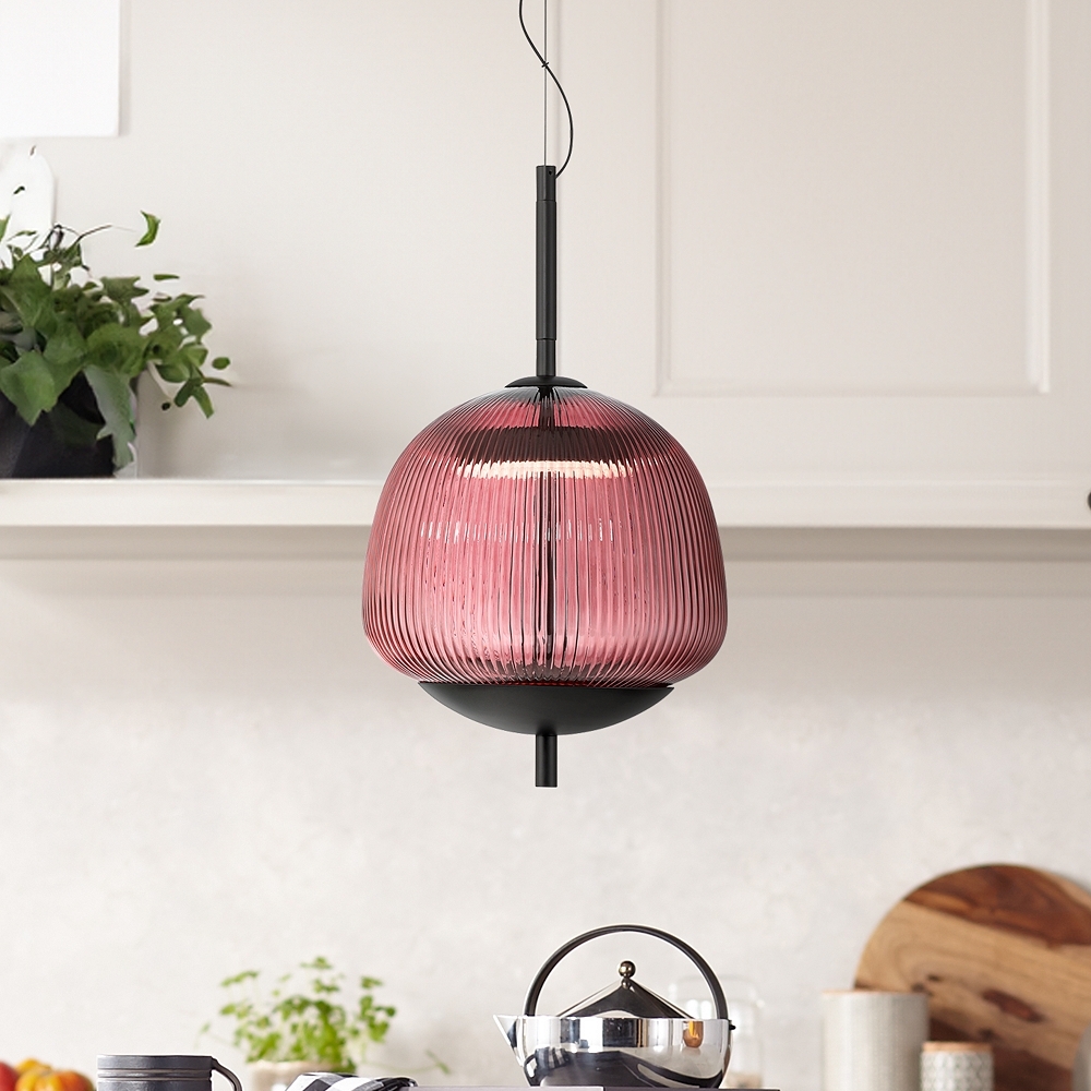 Possini Euro Ziva 9 1/2"W Black + Purple Glass LED Mini Pendant Light - Image 0