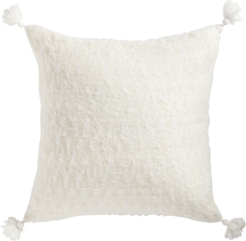 23" Sven White Tassel Pillow with Down-Alternative Insert - Image 1