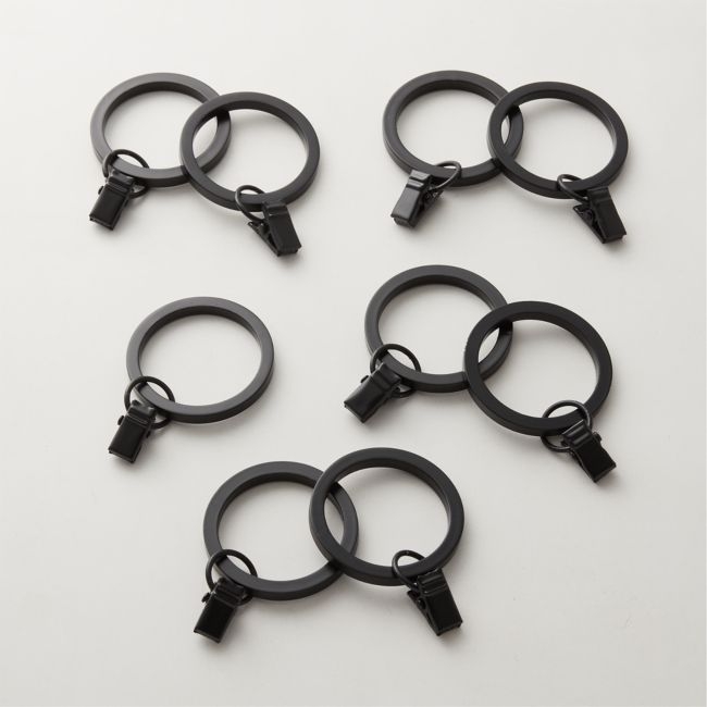 Matte Black Curtain Rings with Clips Set of 9 - Image 0