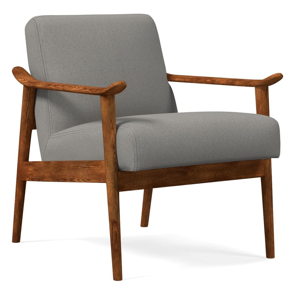 Midcentury Show Wood Chair, Poly, Performance Washed Canvas, Storm Gray, Pecan - Image 0