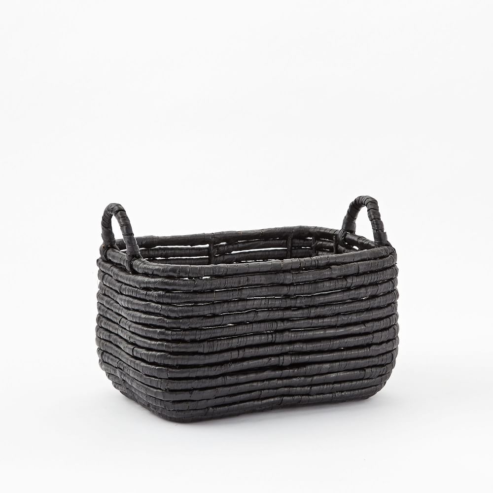 Woven Seagrass, Handle Baskets, Black, Small, 14.5"W x 10.5"D x 8.5"H - Image 0