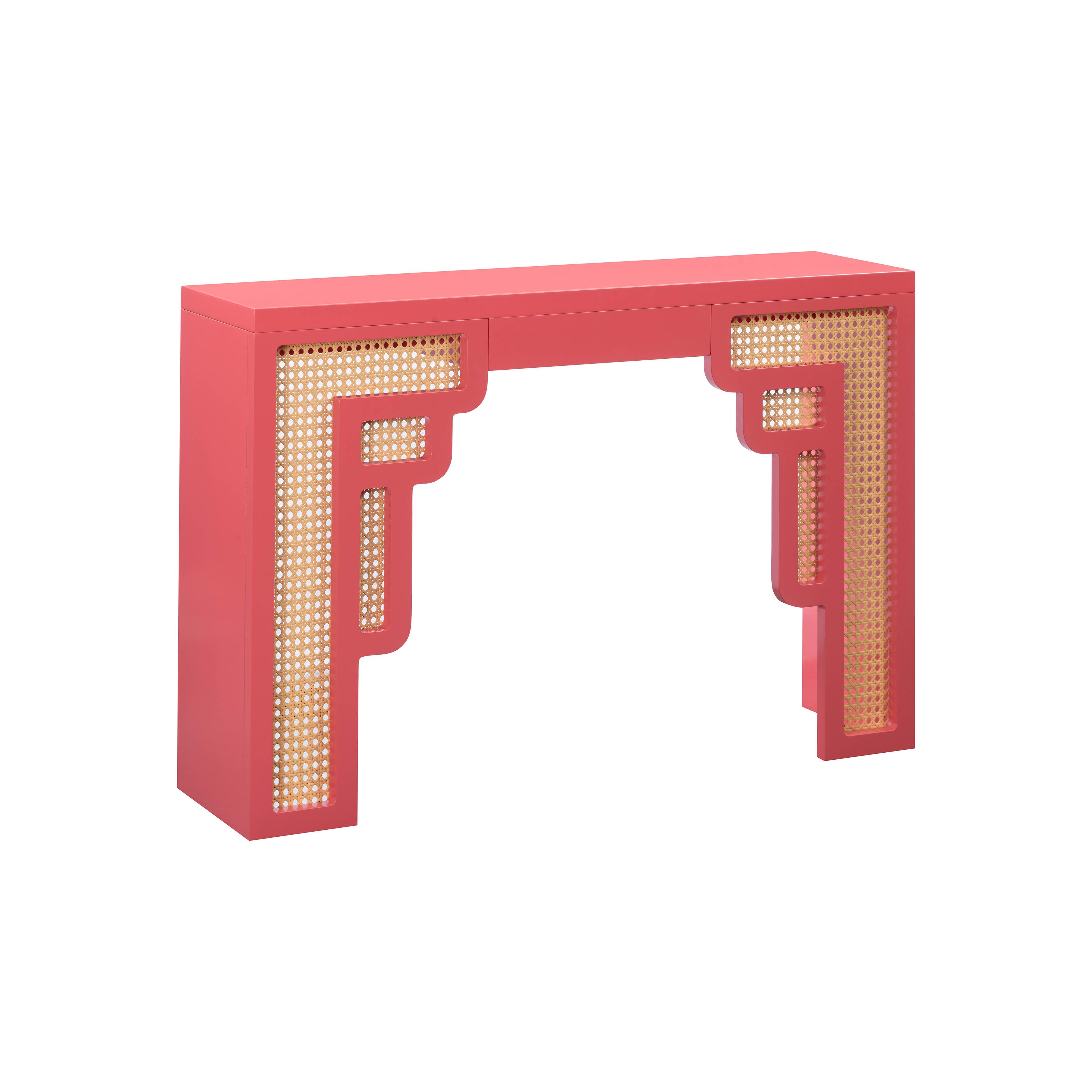 Suzie Coral Pink & Rattan Console Table - Image 0