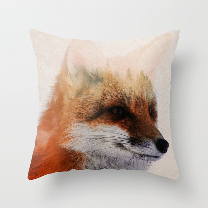 Fox Throw Pillow by Andreas Lie - Cover (16" x 16") With Pillow Insert - Indoor Pillow - Image 0