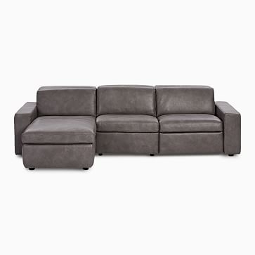 Enzo 108" 3-Piece Reclining Chaise Sectional w/ Storage, Two Basic Arms, Ludlow Leather, Gray Smoke - Image 3