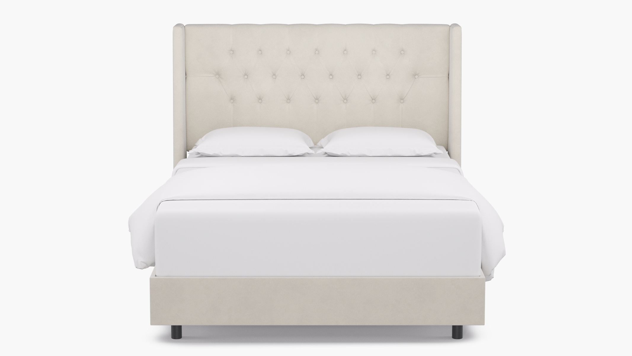 Tufted Wingback Bed, White Velvet, Queen - Image 0