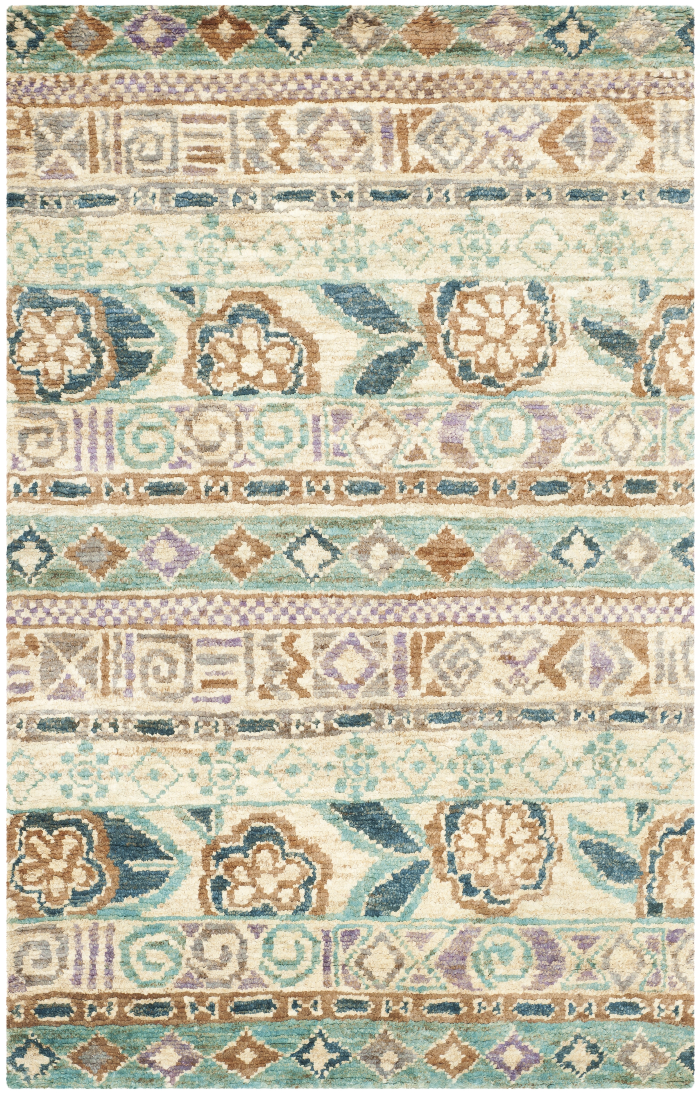 Arlo Home Hand Knotted Area Rug, BOH636A, Bleach/Gold,  4' X 6' - Image 0