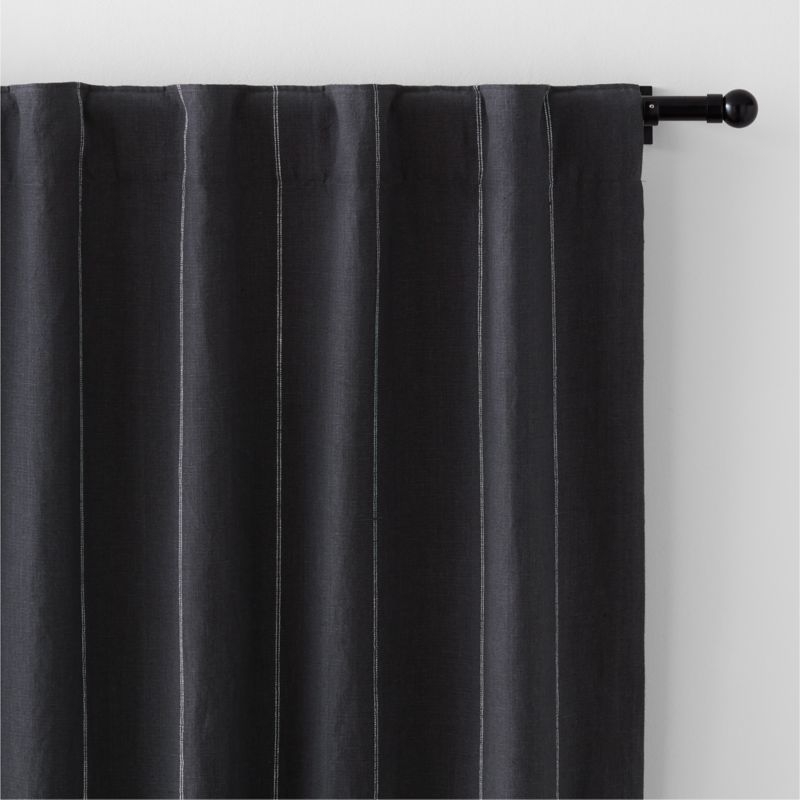 Storm Grey & Crisp White Linen Double Pinstripe Blackout Window Curtain Panel 52"x84" - Image 3
