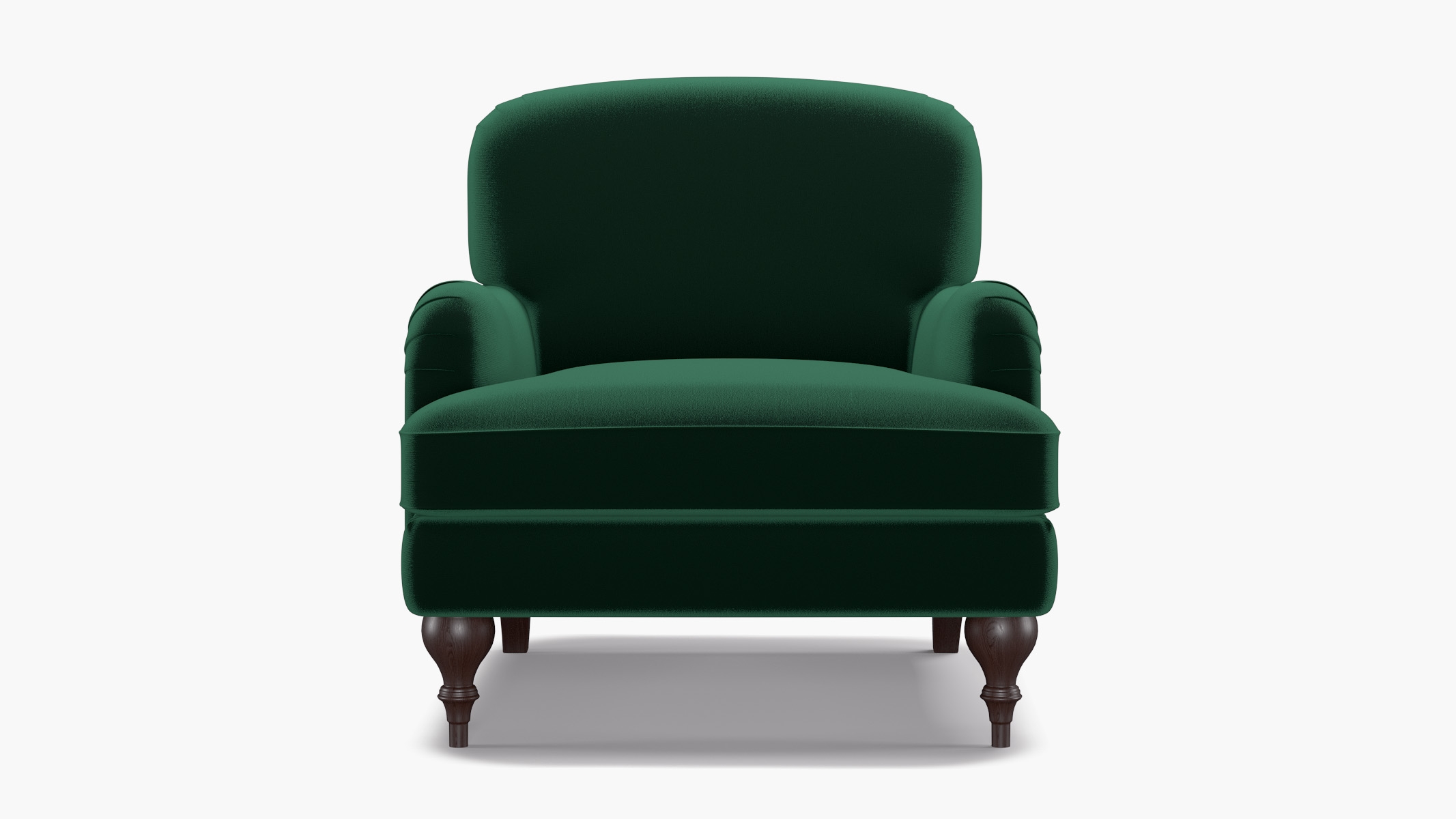 English Roll Arm Chair, Spruce Performance Plush Velvet, Espresso Turned Wood Leg - Image 0