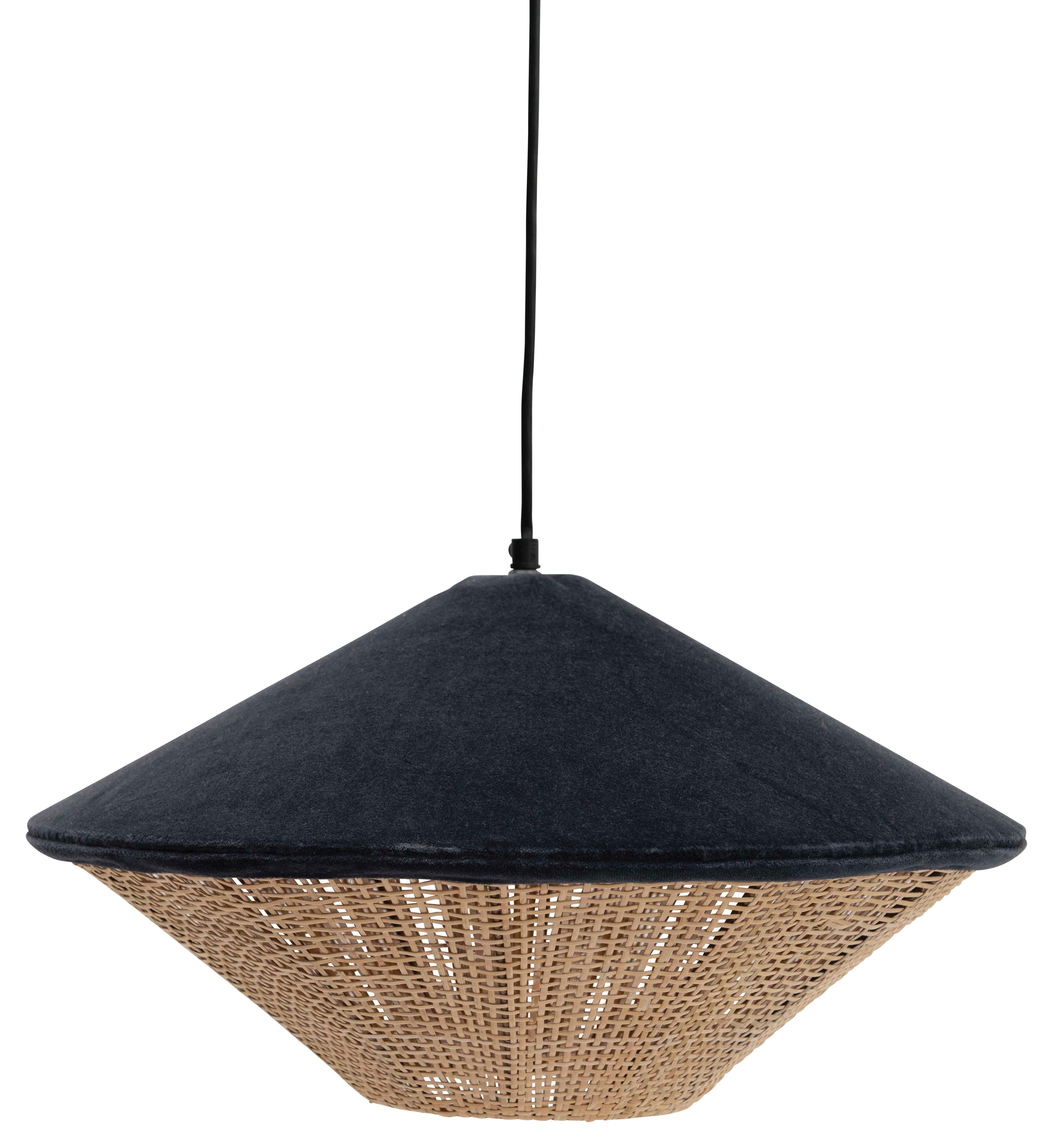 17.5" Round Cotton Velvet & Rattan Pendant Light with 6' Cord (Hardwire Only) - Image 0