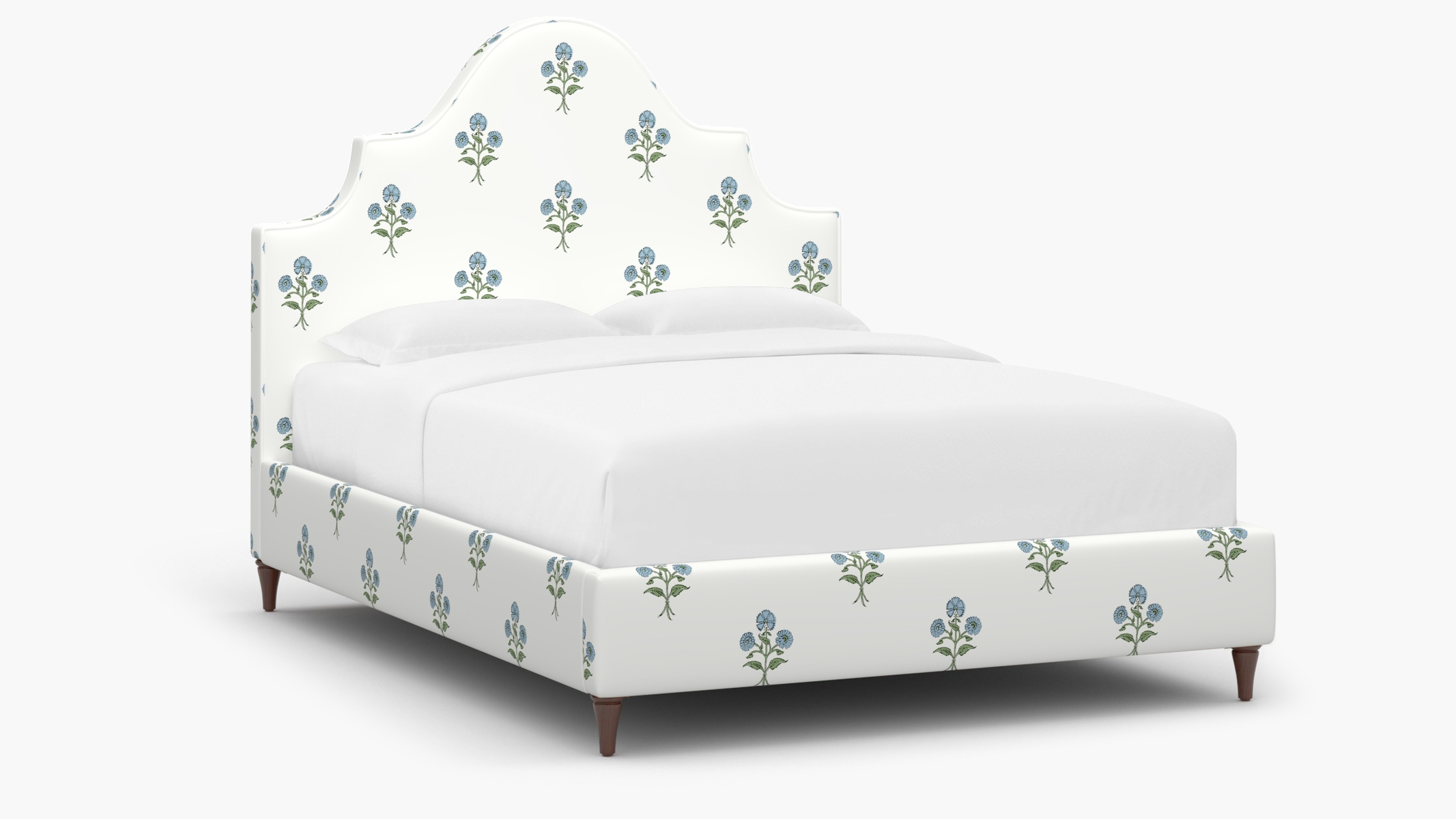 Statement Bed, Blue Delphine, Walnut Decorative Tapered Leg, Twin - Image 0