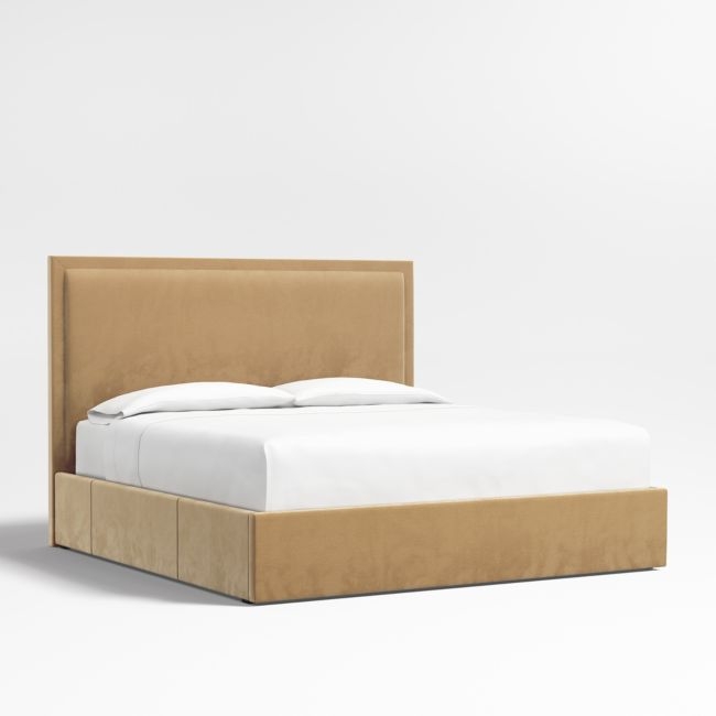 Meraux 56" Camel Brown Upholstered King Headboard with Storage Bed Base - Image 0