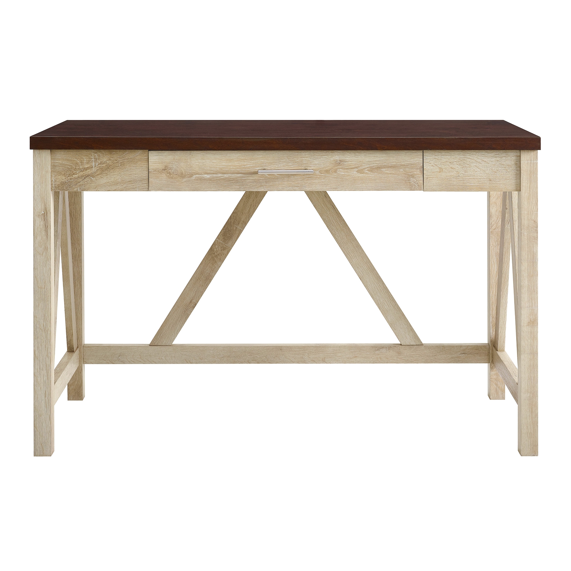 46" A Frame Modern Farmhouse Wood Computer Desk with Drawer - White Oak/Traditional Brown - Image 1