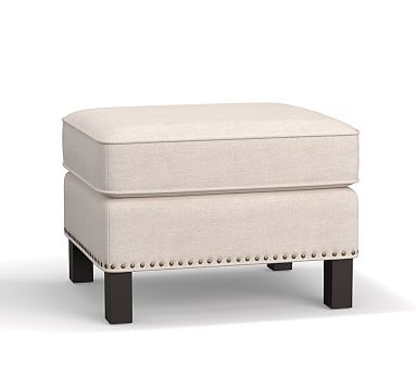 Tyler Upholstered Ottoman with Bronze Nailheads, Polyester Wrapped Cushions, Textured Basketweave Black - Image 0