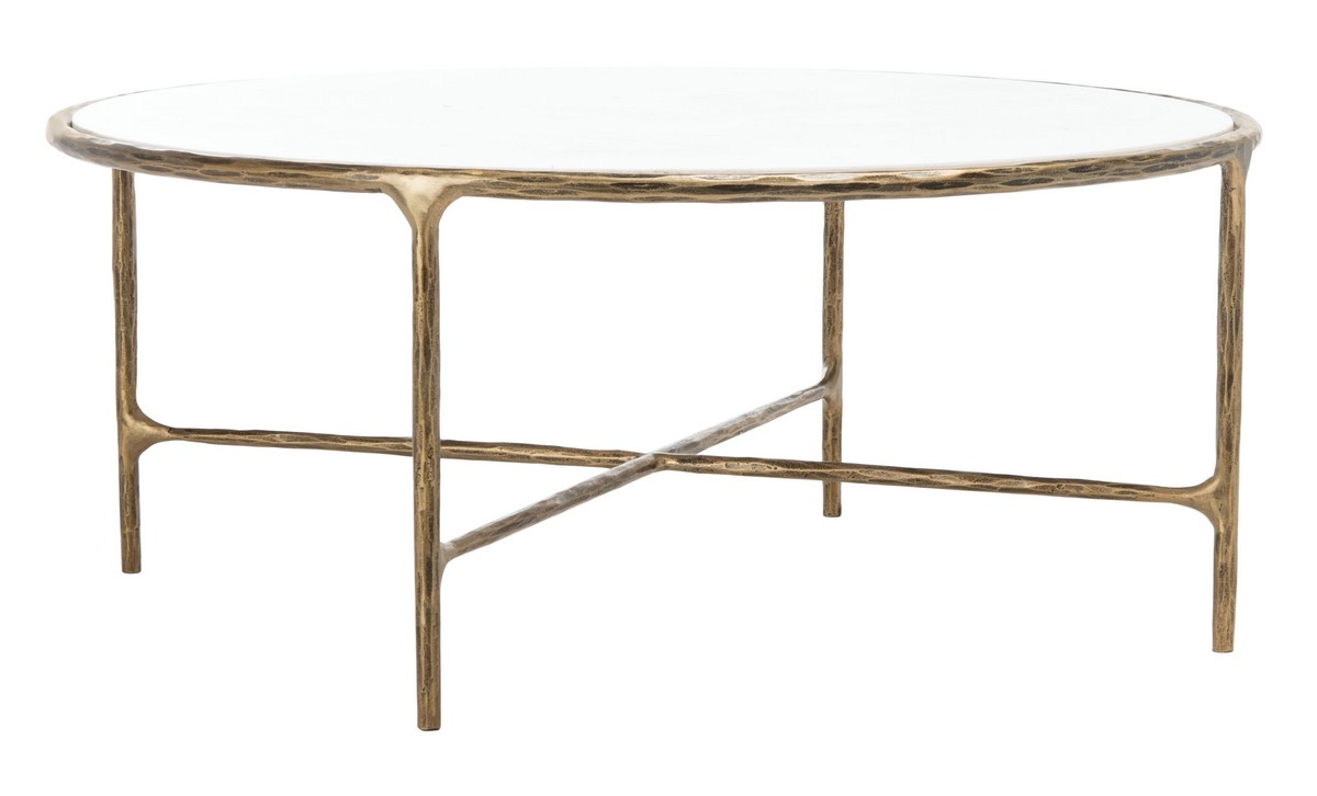 Jessa Round Metal Coffee Table - Brass/White - Image 6