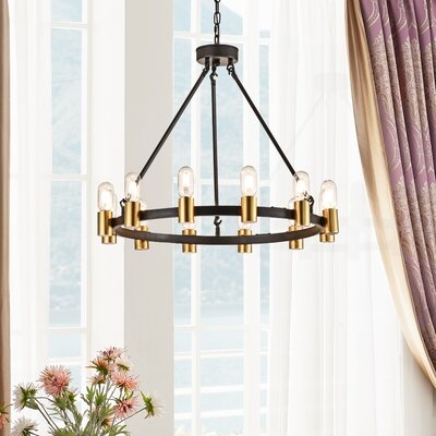 Gusman 12 - Light Unique Wagon Wheel Chandelier With Wrought Iron Accents - Image 1