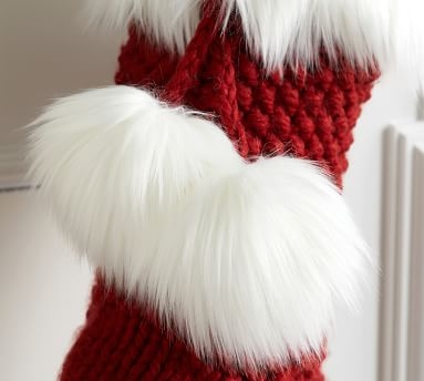 Knit Stocking with Faux Fur Trim, Ivory - Medium - Image 1
