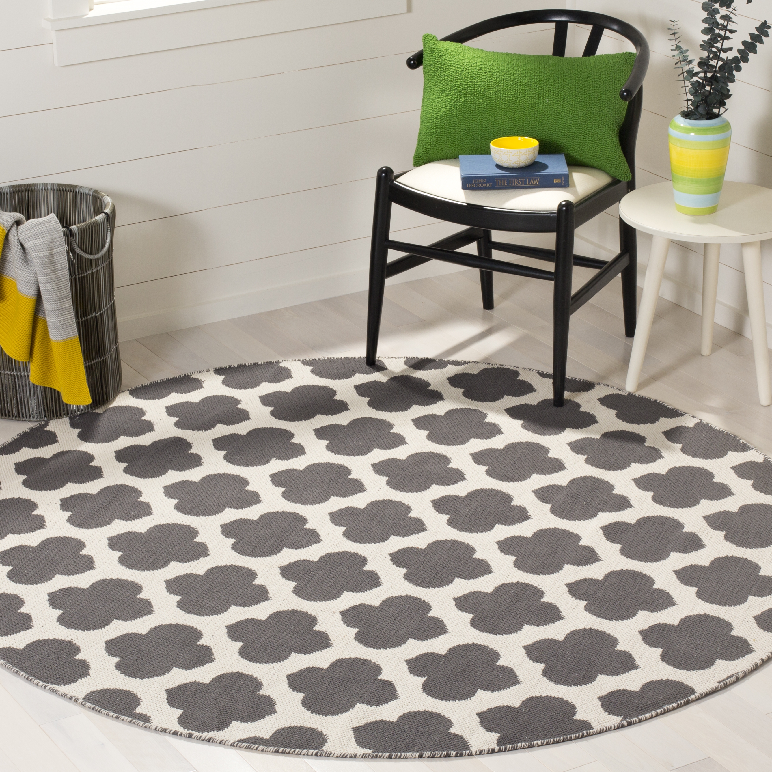 Arlo Home Hand Woven Area Rug, MTK723E, Dark Grey/Ivory,  6' X 6' Round - Image 1
