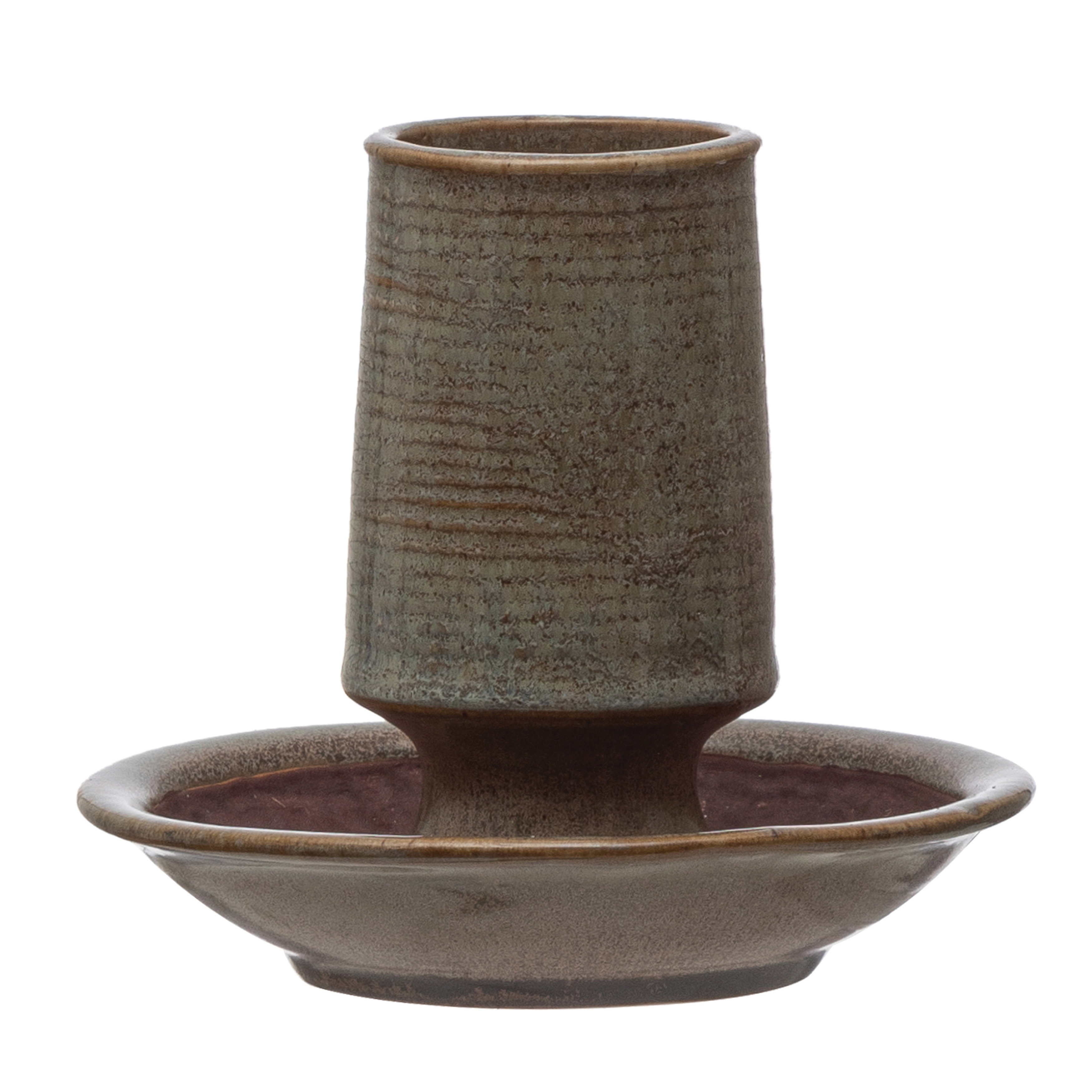 Stoneware Match Holder with Striker Plate and Reactive Glaze, Grey - Image 0