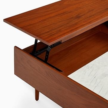 Mid-Century Double Pop-Up Coffee Table, Acorn & White Marble - Image 4