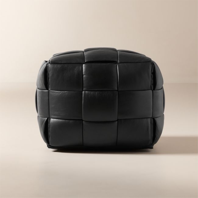 Jabas Black Woven Leather Pouf - Image 0
