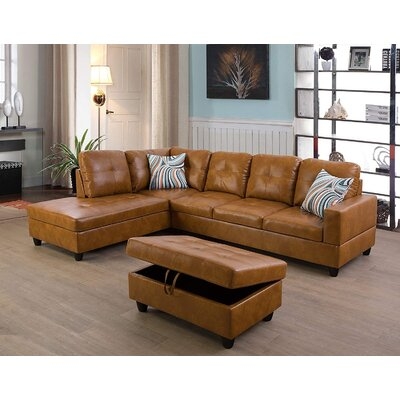 Abhiraam 104" Wide Faux Leather Corner Sectional with Ottoman - Image 0