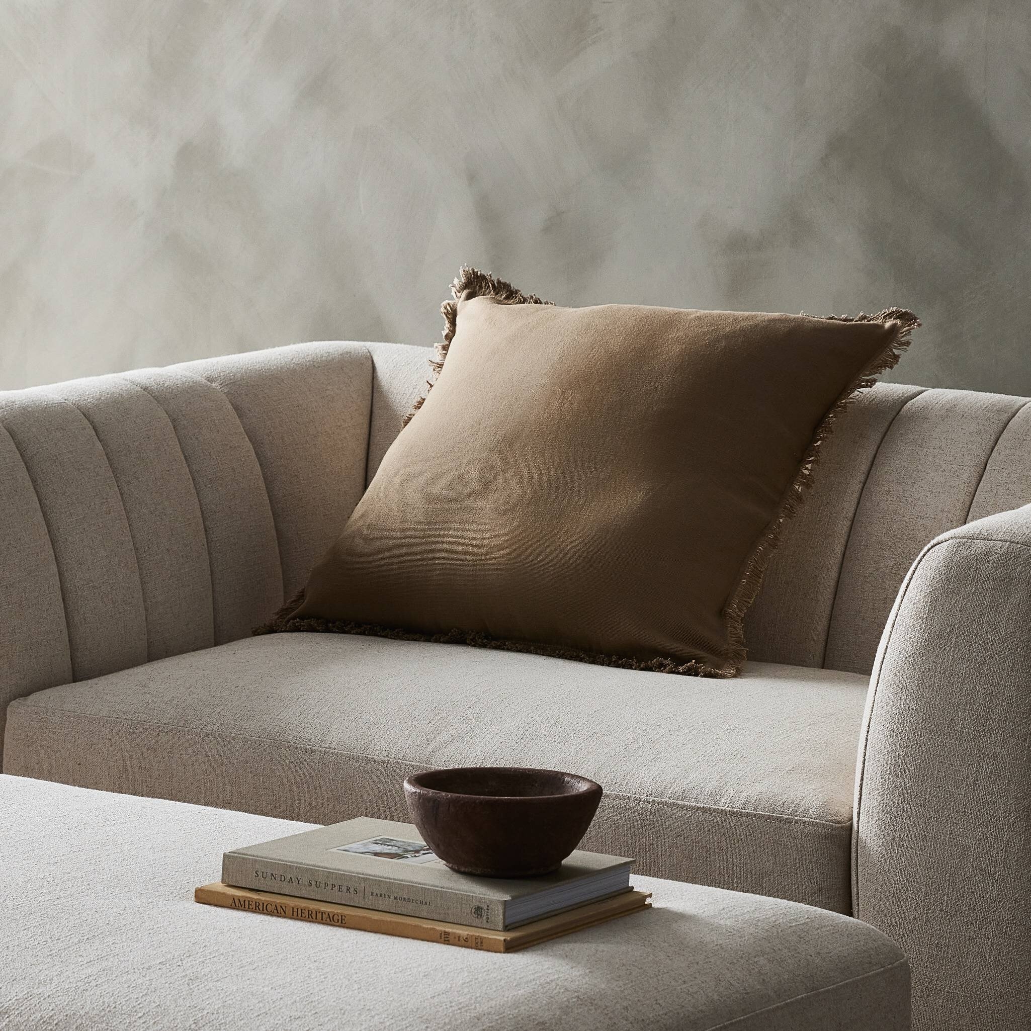 Handwoven Eyelash Pillow - Khaki Cotton - Image 5