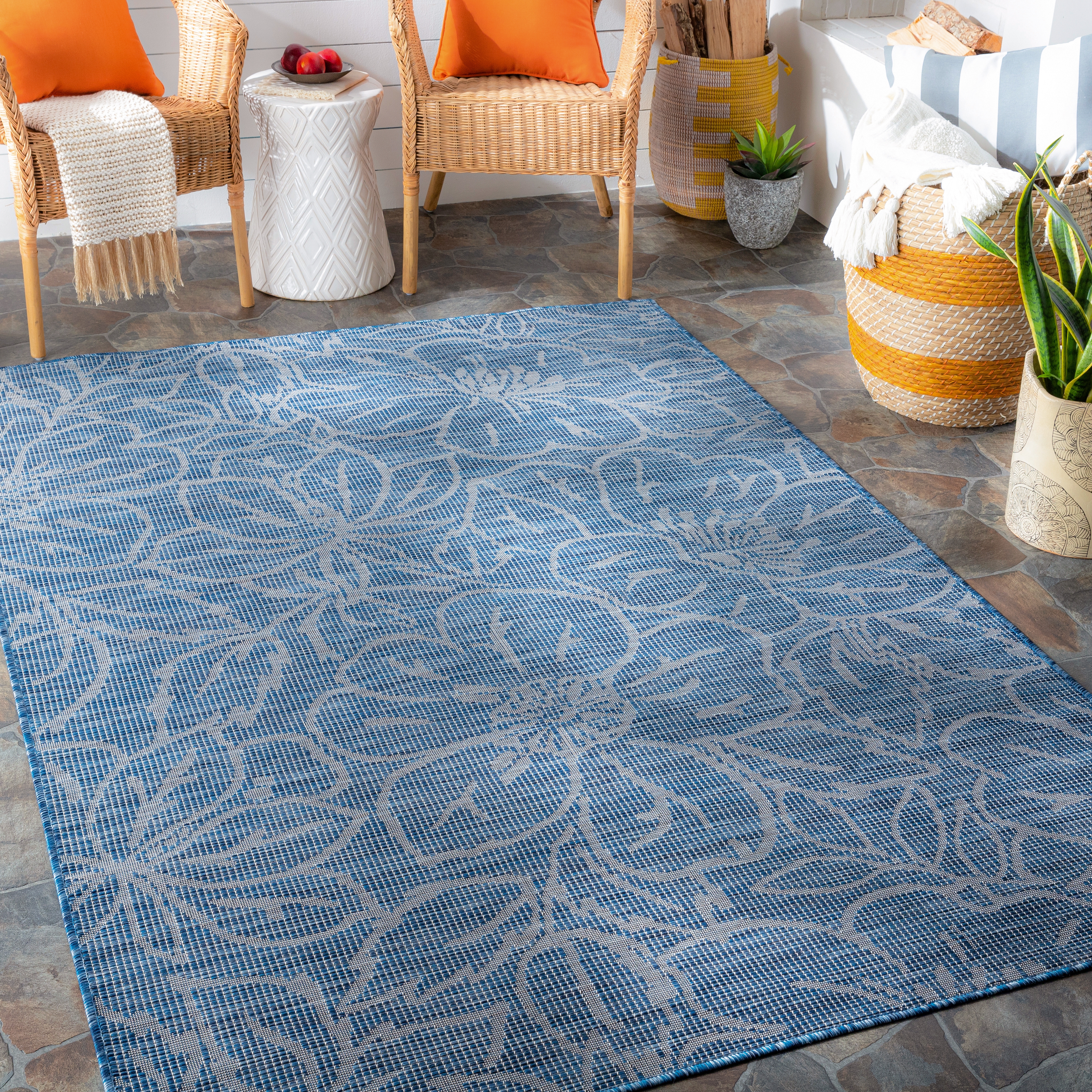 Pasadena Blue Outdoor 2'6" x 7'3" Machine Woven Rug - Image 1