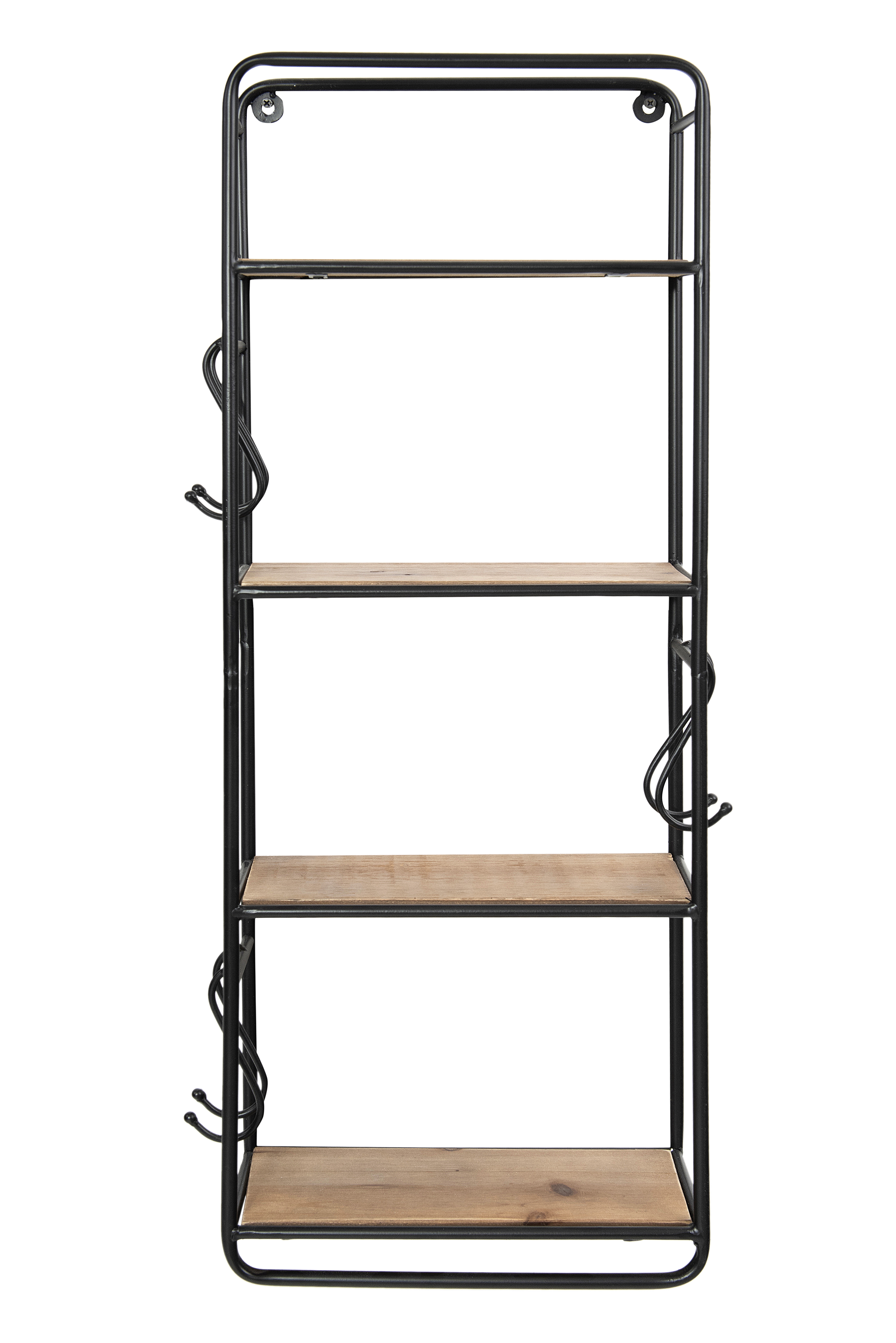32 Inch Metal & Wood Shelf with Hooks - Image 0