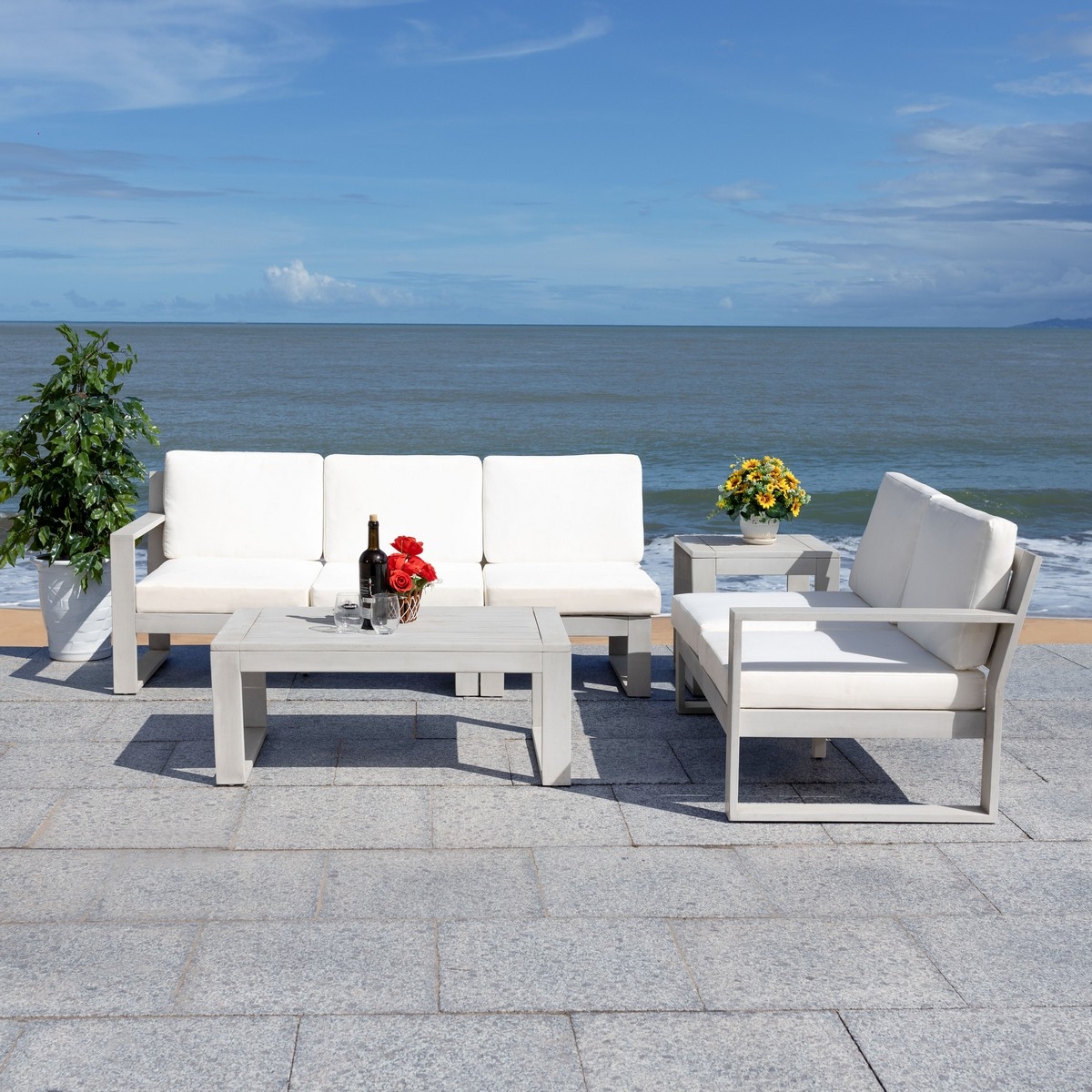 Catryn 4 Pc Outdoor Living Set - Grey/Beige - Safavieh - Image 9