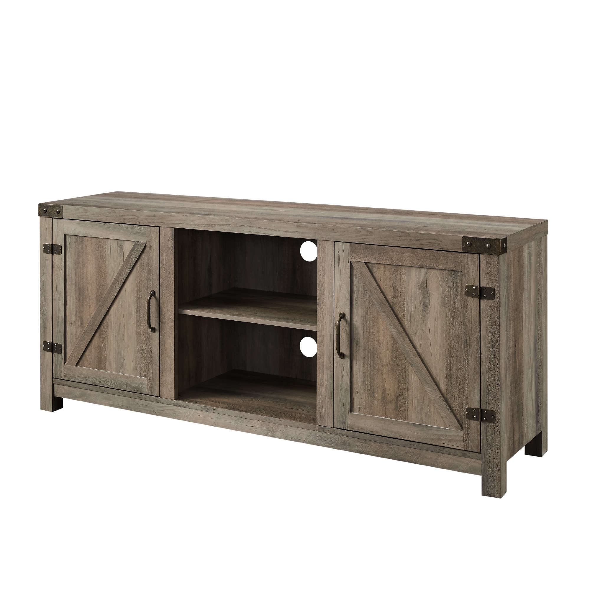 58" Farmhouse Barn Door TV Stand - Grey Wash - Image 2