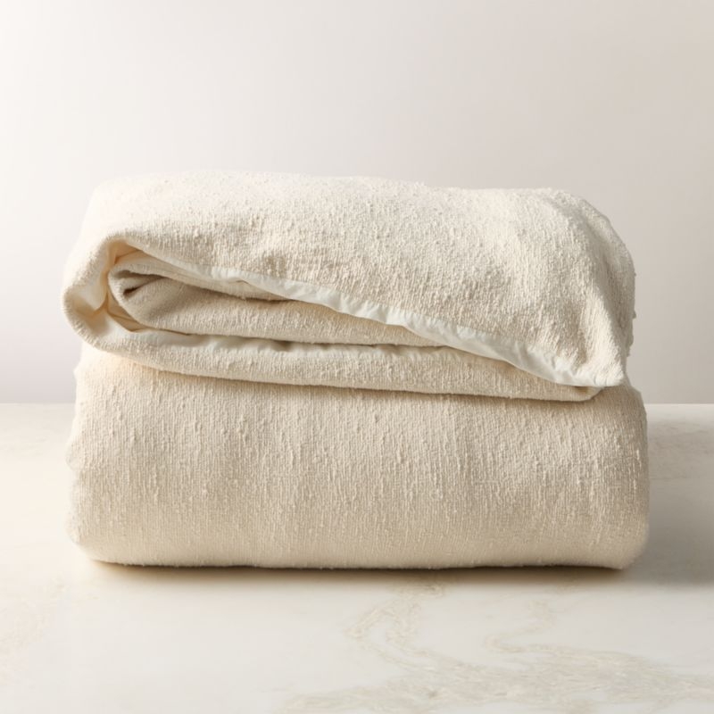 Lara Organic Cotton Warm White Boucle King Duvet Cover - Image 1